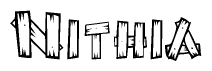 The clipart image shows the name Nithia stylized to look as if it has been constructed out of wooden planks or logs. Each letter is designed to resemble pieces of wood.