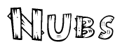 The clipart image shows the name Nubs stylized to look like it is constructed out of separate wooden planks or boards, with each letter having wood grain and plank-like details.