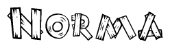 The image contains the name Norma written in a decorative, stylized font with a hand-drawn appearance. The lines are made up of what appears to be planks of wood, which are nailed together