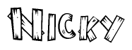 The clipart image shows the name Nicky stylized to look like it is constructed out of separate wooden planks or boards, with each letter having wood grain and plank-like details.