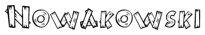 The clipart image shows the name Nowakowski stylized to look like it is constructed out of separate wooden planks or boards, with each letter having wood grain and plank-like details.