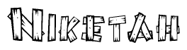 The image contains the name Niketah written in a decorative, stylized font with a hand-drawn appearance. The lines are made up of what appears to be planks of wood, which are nailed together