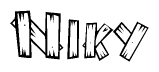 The clipart image shows the name Niky stylized to look as if it has been constructed out of wooden planks or logs. Each letter is designed to resemble pieces of wood.