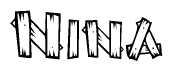The clipart image shows the name Nina stylized to look as if it has been constructed out of wooden planks or logs. Each letter is designed to resemble pieces of wood.