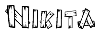 The image contains the name Nikita written in a decorative, stylized font with a hand-drawn appearance. The lines are made up of what appears to be planks of wood, which are nailed together