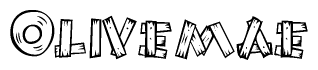 The image contains the name Olivemae written in a decorative, stylized font with a hand-drawn appearance. The lines are made up of what appears to be planks of wood, which are nailed together