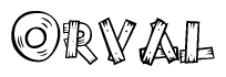 The clipart image shows the name Orval stylized to look as if it has been constructed out of wooden planks or logs. Each letter is designed to resemble pieces of wood.