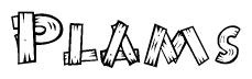 The clipart image shows the name Plams stylized to look as if it has been constructed out of wooden planks or logs. Each letter is designed to resemble pieces of wood.