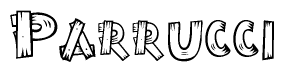 The clipart image shows the name Parrucci stylized to look as if it has been constructed out of wooden planks or logs. Each letter is designed to resemble pieces of wood.