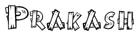 The clipart image shows the name Prakash stylized to look like it is constructed out of separate wooden planks or boards, with each letter having wood grain and plank-like details.