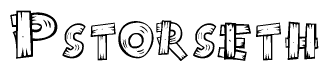 The clipart image shows the name Pstorseth stylized to look as if it has been constructed out of wooden planks or logs. Each letter is designed to resemble pieces of wood.