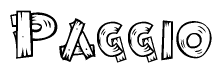 The clipart image shows the name Paggio stylized to look as if it has been constructed out of wooden planks or logs. Each letter is designed to resemble pieces of wood.