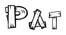 The clipart image shows the name Pat stylized to look as if it has been constructed out of wooden planks or logs. Each letter is designed to resemble pieces of wood.