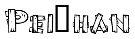 The image contains the name Pei han written in a decorative, stylized font with a hand-drawn appearance. The lines are made up of what appears to be planks of wood, which are nailed together