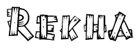 The clipart image shows the name Rekha stylized to look as if it has been constructed out of wooden planks or logs. Each letter is designed to resemble pieces of wood.