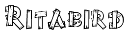 The clipart image shows the name Ritabird stylized to look as if it has been constructed out of wooden planks or logs. Each letter is designed to resemble pieces of wood.