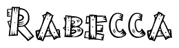 The image contains the name Rabecca written in a decorative, stylized font with a hand-drawn appearance. The lines are made up of what appears to be planks of wood, which are nailed together