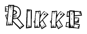 The image contains the name Rikke written in a decorative, stylized font with a hand-drawn appearance. The lines are made up of what appears to be planks of wood, which are nailed together