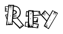 The clipart image shows the name Rey stylized to look like it is constructed out of separate wooden planks or boards, with each letter having wood grain and plank-like details.