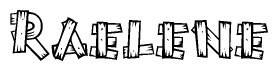 The image contains the name Raelene written in a decorative, stylized font with a hand-drawn appearance. The lines are made up of what appears to be planks of wood, which are nailed together