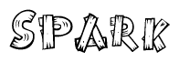 The image contains the name Spark written in a decorative, stylized font with a hand-drawn appearance. The lines are made up of what appears to be planks of wood, which are nailed together