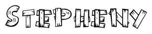 The image contains the name Stepheny written in a decorative, stylized font with a hand-drawn appearance. The lines are made up of what appears to be planks of wood, which are nailed together