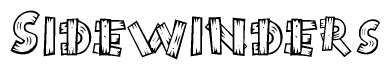 The image contains the name Sidewinders written in a decorative, stylized font with a hand-drawn appearance. The lines are made up of what appears to be planks of wood, which are nailed together