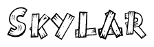 The image contains the name Skylar written in a decorative, stylized font with a hand-drawn appearance. The lines are made up of what appears to be planks of wood, which are nailed together