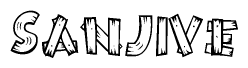 The clipart image shows the name Sanjive stylized to look like it is constructed out of separate wooden planks or boards, with each letter having wood grain and plank-like details.