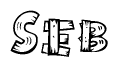 The clipart image shows the name Seb stylized to look like it is constructed out of separate wooden planks or boards, with each letter having wood grain and plank-like details.