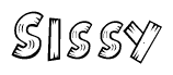 The clipart image shows the name Sissy stylized to look like it is constructed out of separate wooden planks or boards, with each letter having wood grain and plank-like details.