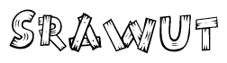 The clipart image shows the name Srawut stylized to look like it is constructed out of separate wooden planks or boards, with each letter having wood grain and plank-like details.
