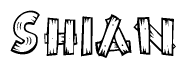 The image contains the name Shian written in a decorative, stylized font with a hand-drawn appearance. The lines are made up of what appears to be planks of wood, which are nailed together