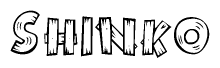 The clipart image shows the name Shinko stylized to look like it is constructed out of separate wooden planks or boards, with each letter having wood grain and plank-like details.