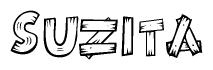The clipart image shows the name Suzita stylized to look as if it has been constructed out of wooden planks or logs. Each letter is designed to resemble pieces of wood.