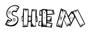 The clipart image shows the name Shem stylized to look like it is constructed out of separate wooden planks or boards, with each letter having wood grain and plank-like details.