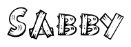 The clipart image shows the name Sabby stylized to look like it is constructed out of separate wooden planks or boards, with each letter having wood grain and plank-like details.