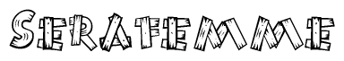 The clipart image shows the name Serafemme stylized to look as if it has been constructed out of wooden planks or logs. Each letter is designed to resemble pieces of wood.