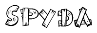 The clipart image shows the name Spyda stylized to look like it is constructed out of separate wooden planks or boards, with each letter having wood grain and plank-like details.