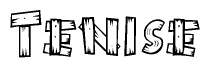 The image contains the name Tenise written in a decorative, stylized font with a hand-drawn appearance. The lines are made up of what appears to be planks of wood, which are nailed together