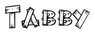 The image contains the name Tabby written in a decorative, stylized font with a hand-drawn appearance. The lines are made up of what appears to be planks of wood, which are nailed together