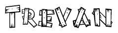 The image contains the name Trevan written in a decorative, stylized font with a hand-drawn appearance. The lines are made up of what appears to be planks of wood, which are nailed together