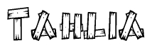 The image contains the name Tahlia written in a decorative, stylized font with a hand-drawn appearance. The lines are made up of what appears to be planks of wood, which are nailed together