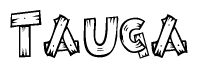 The clipart image shows the name Tauga stylized to look like it is constructed out of separate wooden planks or boards, with each letter having wood grain and plank-like details.