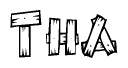 The image contains the name Tha written in a decorative, stylized font with a hand-drawn appearance. The lines are made up of what appears to be planks of wood, which are nailed together