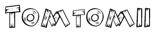The clipart image shows the name Tomtomii stylized to look as if it has been constructed out of wooden planks or logs. Each letter is designed to resemble pieces of wood.