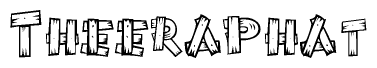 The clipart image shows the name Theeraphat stylized to look as if it has been constructed out of wooden planks or logs. Each letter is designed to resemble pieces of wood.