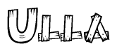 The clipart image shows the name Ulla stylized to look like it is constructed out of separate wooden planks or boards, with each letter having wood grain and plank-like details.