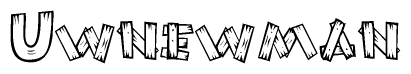 The clipart image shows the name Uwnewman stylized to look as if it has been constructed out of wooden planks or logs. Each letter is designed to resemble pieces of wood.