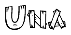 The clipart image shows the name Una stylized to look as if it has been constructed out of wooden planks or logs. Each letter is designed to resemble pieces of wood.